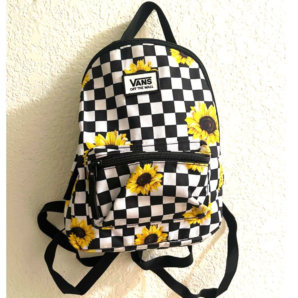 Vans Mini Backpack Sunflower Print Black White Checkerboard Off The Wall Womens